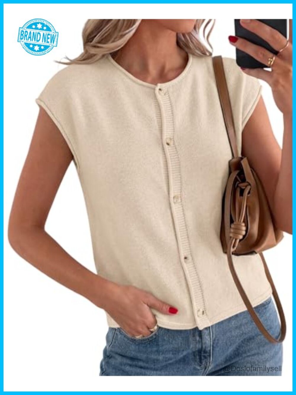 Sweater Vest Women Cap Short Sleeve Button Down Lightweight Loose Knit Top